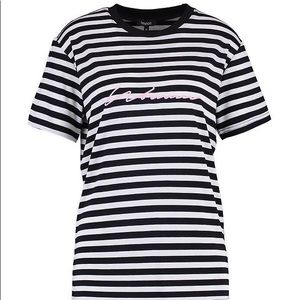 Oversized black & white stripes tee with logo